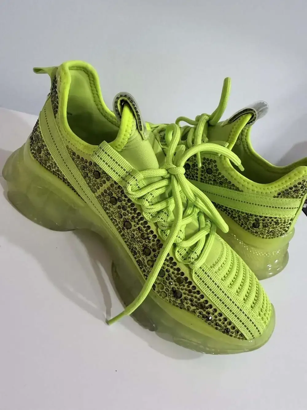 Steve Madden Maxima SM NY90 Rhinestone Neon Lime Green Sneakers